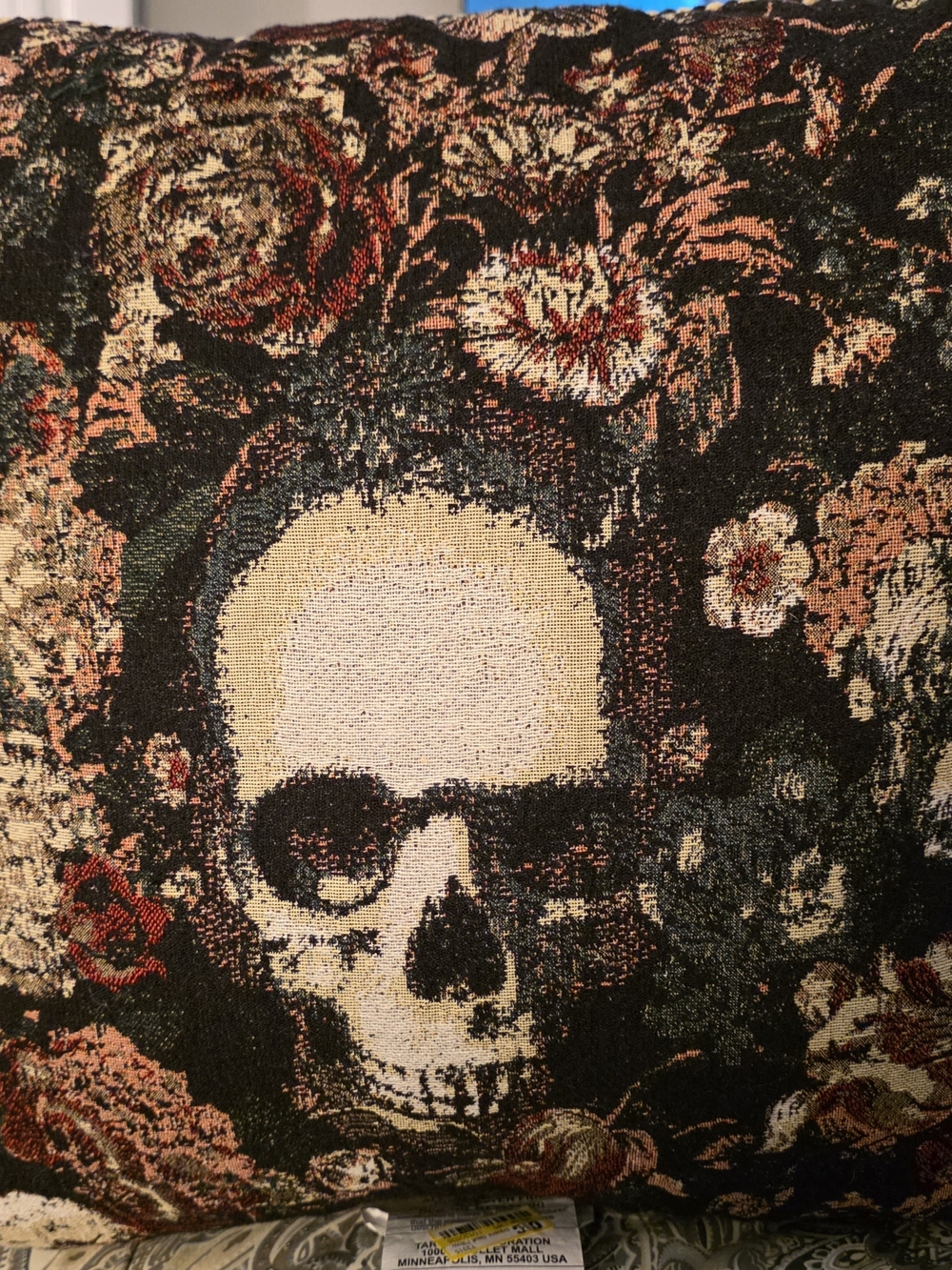18x18 Threshold Gothic Skull and Floral Woven Wall Tapestry - Black, Cream, Red